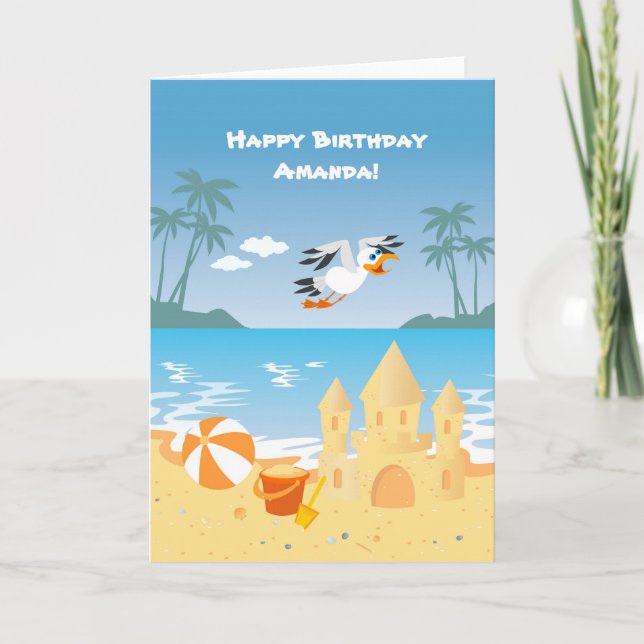 Beach Sand Castle kids birthday greeting card (Front)