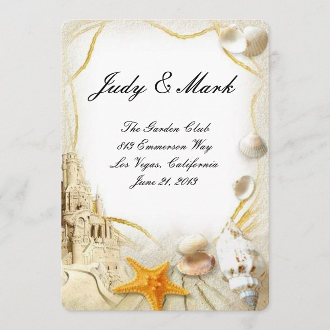 Beach Sand Castle Wedding Menu Card (Front)