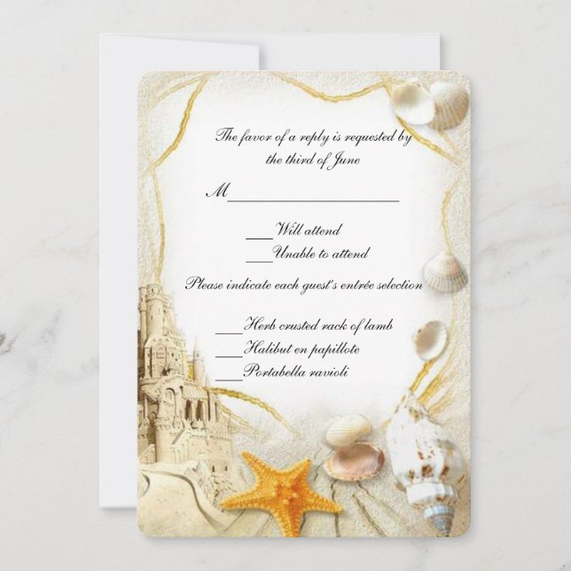 Beach Sand Castle Wedding Response Card (Front)