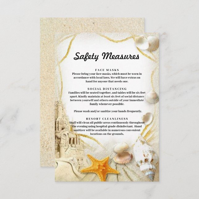 Beach Sand Castle Wedding Safety Measures Enclosure Card (Front/Back)