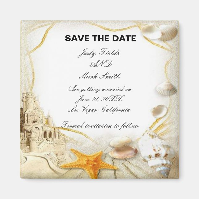 Beach Sand Castle Wedding Save The Date Magnet (Front)