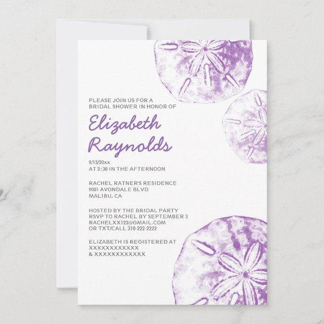 Beach Sand Dollar Bridal Shower Invitations (Front)