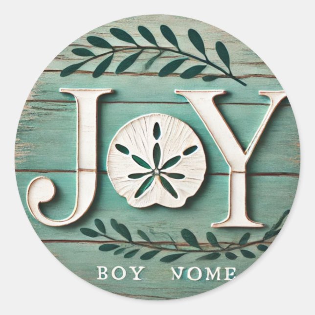 Beach Sand Dollar Christmas Joy Photo Ceramic Orna Classic Round Sticker (Front)
