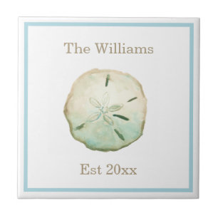 Beach Sand Dollar Custom Last Name and Anniversary Tile