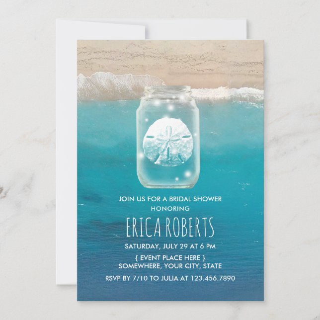 Beach Sand Dollar Mason Jar Bridal Shower Invitation (Front)