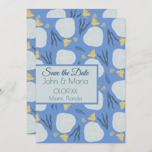 Beach Sand Dollars Botanical Blue Save the Date Invitation