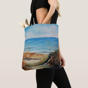 Beach Sand Dunes and Ocean Painting Tote Bag
