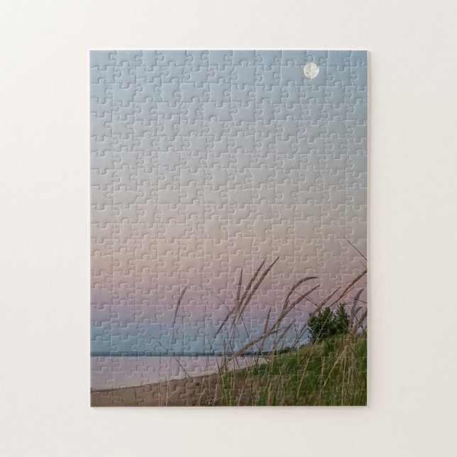 Beach Sand Dunes Full Moon Twilight Jigsaw Puzzle (Vertical)