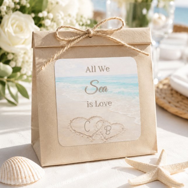 Beach sand dunes hearts wedding square sticker (Creator Uploaded)