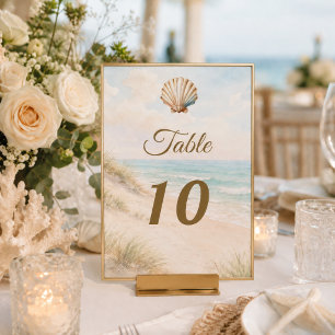 Beach sand dunes watercolor seashell table number