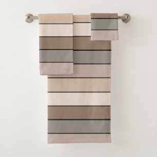 Beach Sand Earth Tone Colour Stripes On Watercolor Bath Towel Set