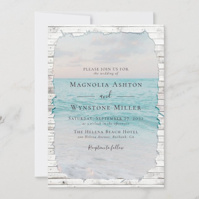 Beach Sand Elegant Tropical Modern Wedding Invitation (Front)
