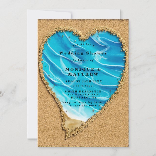 Beach Sand Heart Destination Wedding Shower Invite (Front)