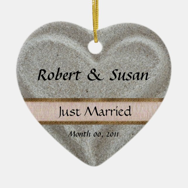 Beach Sand Heart Shaped Wedding Favour Ceramic Tree Decoration (Front)