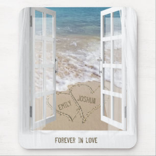 Beach Sand Heart with open window Mouse Pad