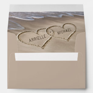 Beach Sand Hearts Elegant Tropical Modern Wedding Envelope