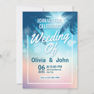 Beach Sand Hearts Elegant Tropical Modern Wedding Invitation