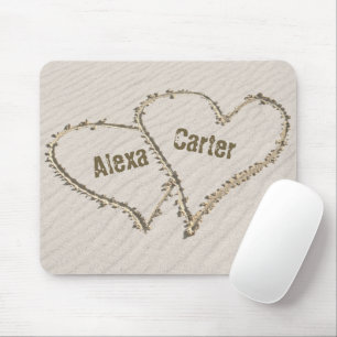 Beach Sand Hearts with Names Mouse Pad