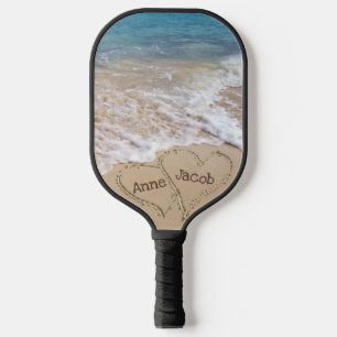 Beach Sand Hearts with Names Pickleball Paddle