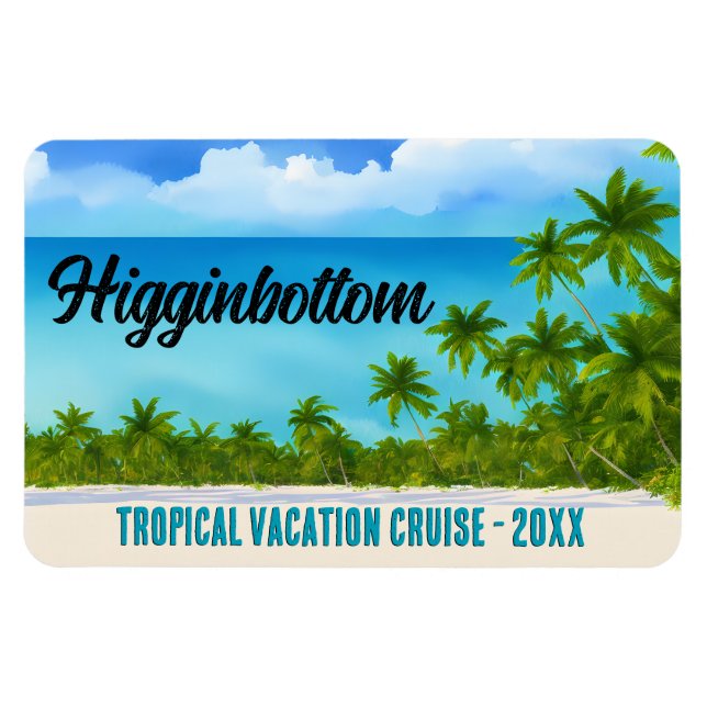 Beach Sand Ocean Palm Trees Cruise Room Monogram Magnet (Horizontal)