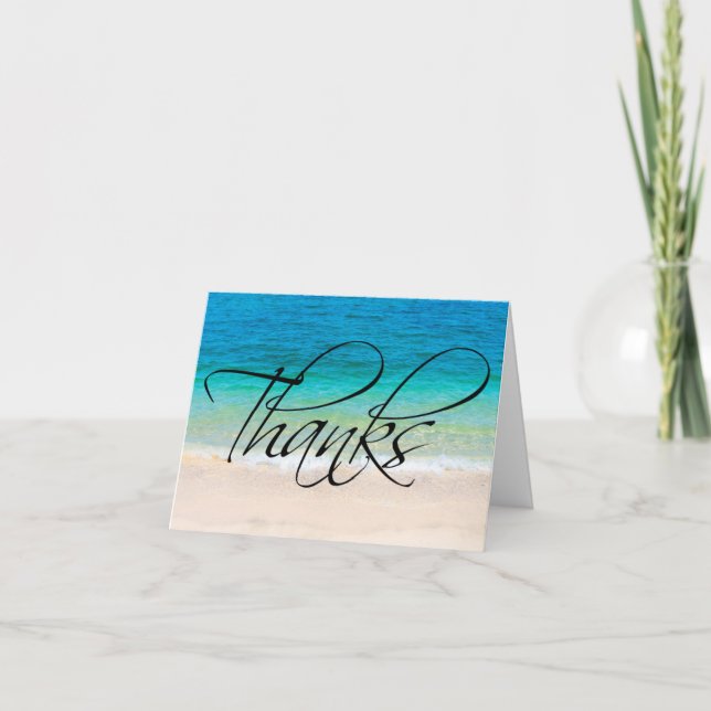Beach Sand Ocean Thanks Thank You Note Card (Front)