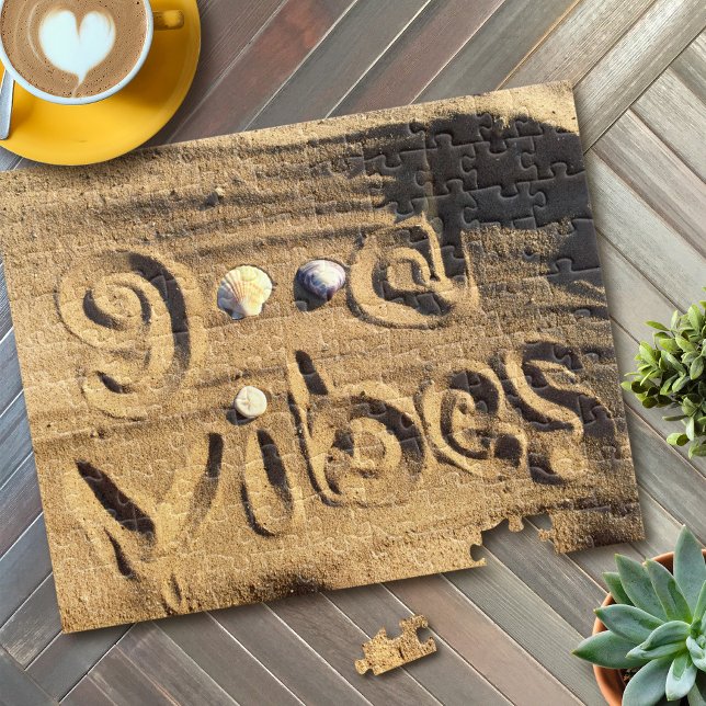 Beach Sand Photo Good Vibes Quote Vacation Modern Jigsaw Puzzle (Creator Uploaded)