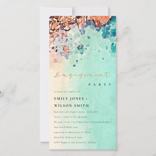 BEACH SAND ROCK WATERCOLOR ENGAGEMENT INVITE (Front)
