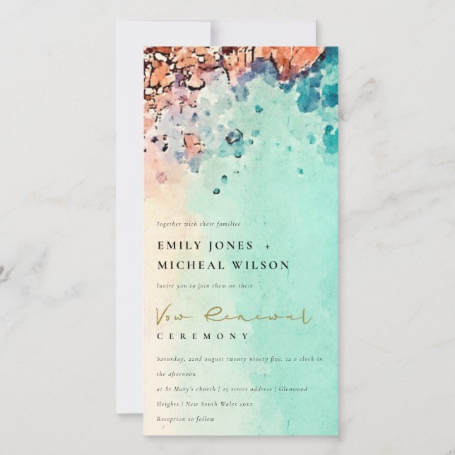 BEACH SAND ROCK WATERCOLOR VOW RENEWAL INVITE (Front)