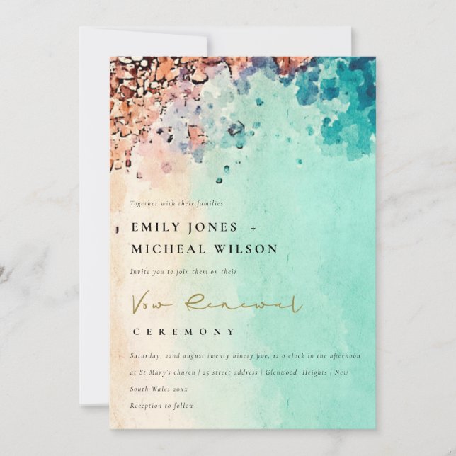 BEACH SAND ROCK WATERCOLOR VOW RENEWAL INVITE (Front)