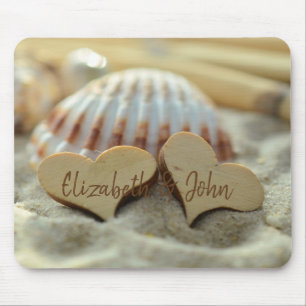 Beach,Sand,Seashell,Wood Hearts    -Personalised Mouse Pad