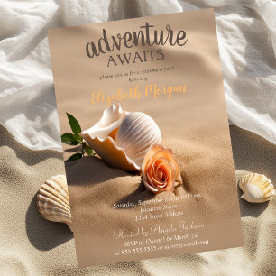 Beach,Sand,Seashells Flower Retirement Party Invitation
