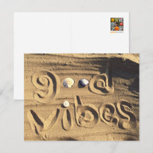 Beach Sand Seashells Photo Fun Good Vibes Quote Postcard