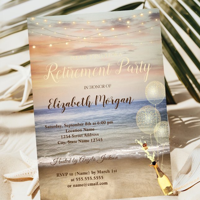 Beach Sand Sky Balloons,Wine Retirement Party  Invitation (Creator Uploaded)