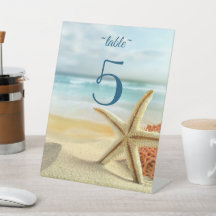 Beach, Sand, Starfish Wedding Table Number