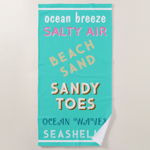 Beach Sand Turquoise Typography  Towel