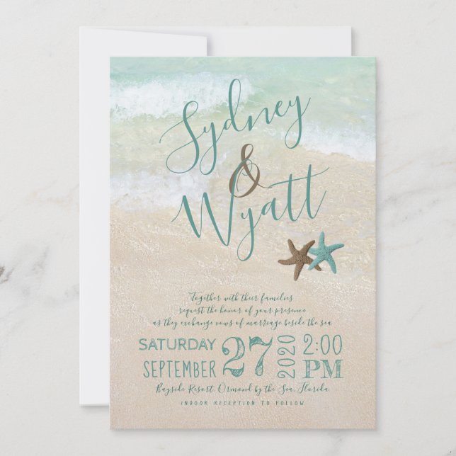 Beach Sand Typography Starfish Wedding Invitation (Front)
