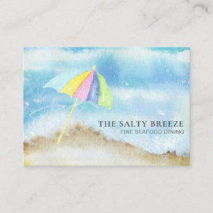 *~* Beach Sand Umbrella QR Watercolor Sea Ocean Business Card
