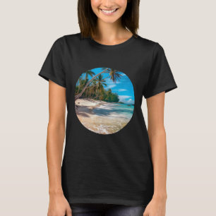 Beach Sand White Scene Palm Trees Blue Summer Vaca T-Shirt