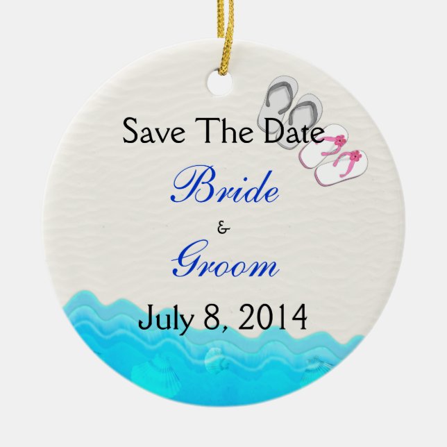 Beach Sandals Wedding Save The Date Ceramic Tree Decoration (Front)