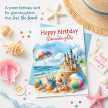 Beach Sandcastle Birthday Card for Granddaughter