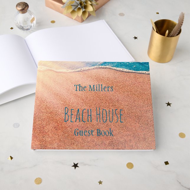 Beach Sandy Shoreline Blue Coastal Ocean Wave Guest Book (Front Open)