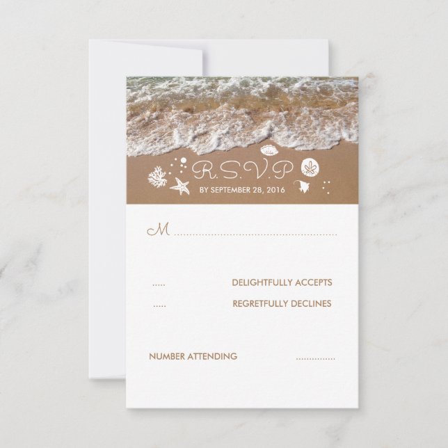 Beach Sandy Waves Summer Wedding RSVP Card (Front)