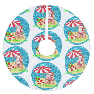 beach santa claus brushed polyester tree skirt