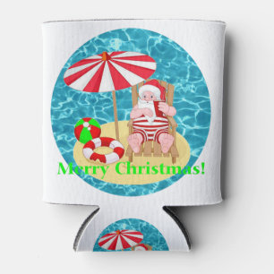 beach santa claus can cooler