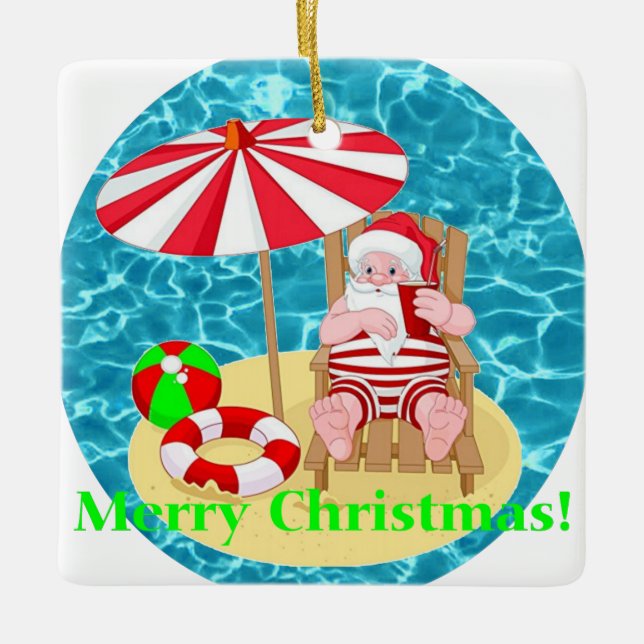beach santa claus ceramic ornament (Front)