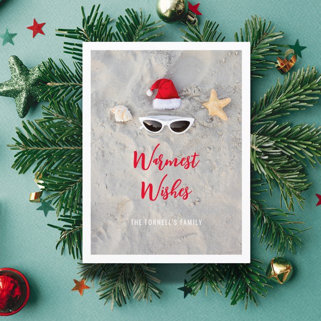 Beach Santa Hat Christmas in July Holiday Postcard (Warmest Wishes, Beach Santa Hat Christmas in July Holiday Postcard)