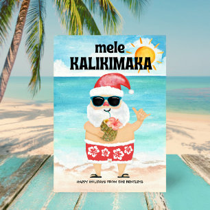 Beach Santa Hawaiian Mele Kalikimaka Christmas Holiday Card