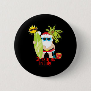 Beach Santa Surfer Christmas In July 6 Cm Round Badge