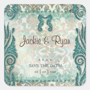 Beach Save Date Wedding Stickers Seahorse