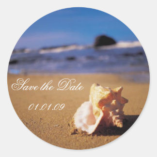Beach Save the Date Classic Round Sticker